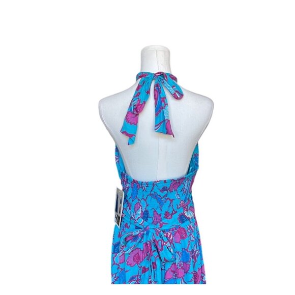Caroline Constas Blue Floral Halter Maxi Dress Size M NWT Fit Flare Resort Vacay - Picture 5 of 10